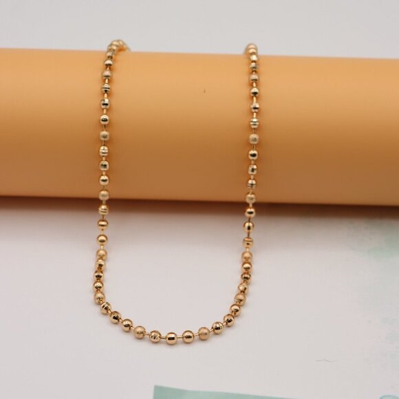 "Textured Bead Rose Gold Necklace Shiny Ball Chain, XPNL0128 - Picture 3 of 11